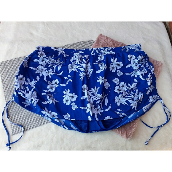 Cacique Swim Floral Surf Swimsuit Skirt Blue Tropic Flower Shaping Plus NEW - Picture 2 of 13